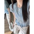 thumbnail image 3 of Camisetas de verano para mujer, estilo coreano, de un solo pecho, brillantes, con cuello redondo y mangas voladoras, ropa de calle sexy, combina con todo, sencillas, lisas, informales, nuevas, 3 of 6