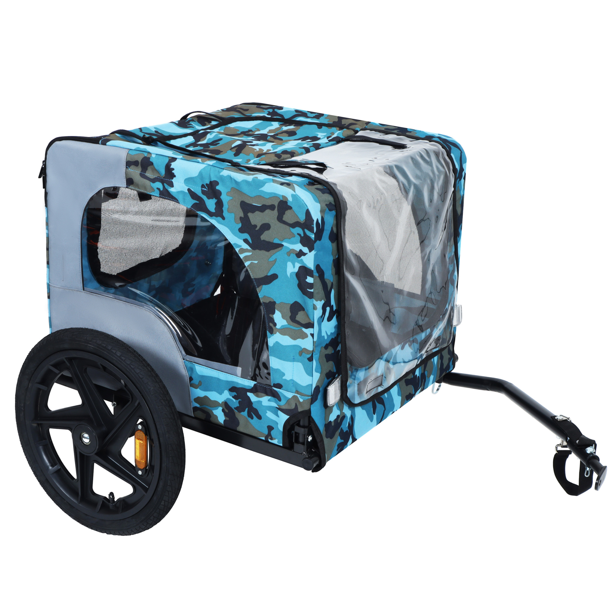 Leumius Pet Bike Trailer Dog Cart for Bicycle, Easy Folding Cart Frame, Quick Release Wheel, Non-Slip Floor, Internal Leash for Small and Medium Pets Blue+Gray