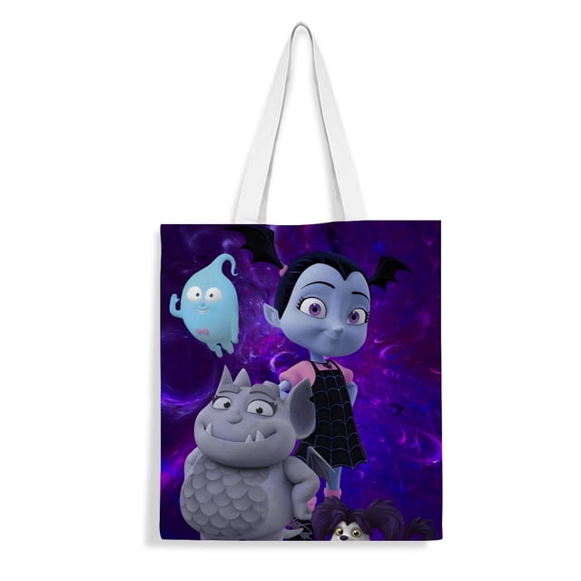 Vampirina Bolso de tela con estampado de lienzo para mujer, bolsa de compras reutilizable y estética, con cremallera interior, regalo para mujer, 35 × 40 cm.