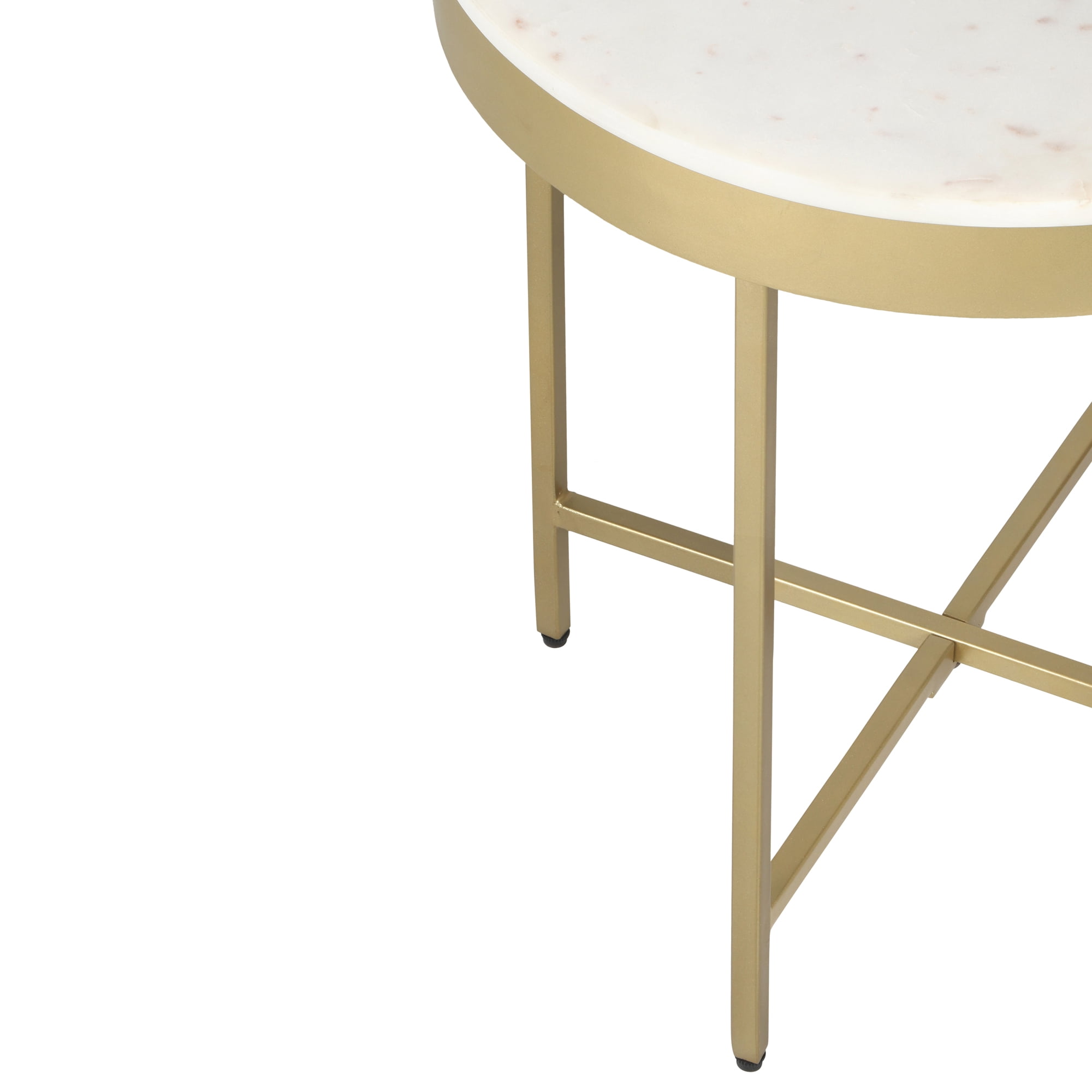 Ox Bay Cerys Modern Wrought Iron Hand Made Indoor Round Side Table, Gold /White, 20" Diameter x 22" H