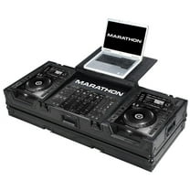 Marathon MA-CDJ2K19WLTBLK Black Series Coffin Holds 2 X Large Format Cd Players: Pioneer Cdj-2000 Plus 19 Mixer W/low Profile Wheels: Holds 19 Mixer Up To 8u Rack Space & Laptop Shelf