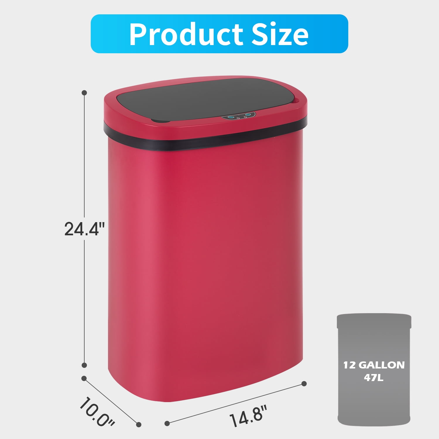 BIQWBIC 13 Gallon Tall Automatic Trash Can | Touch-Free Motion Sensor | High-Capacity Kitchen Trash Can | Waterproof Bathroom Trash Can | Living Room & Office Trash Can- 49L Waste Bin (1, Red)