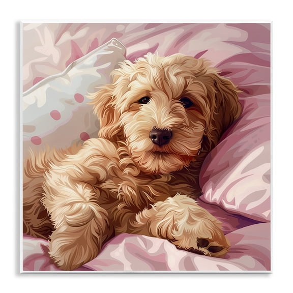 Stupell Industries Sleepy Labradoodle in Bed Animals Painting Unframed Art Print Wall Art, 12 x 12
