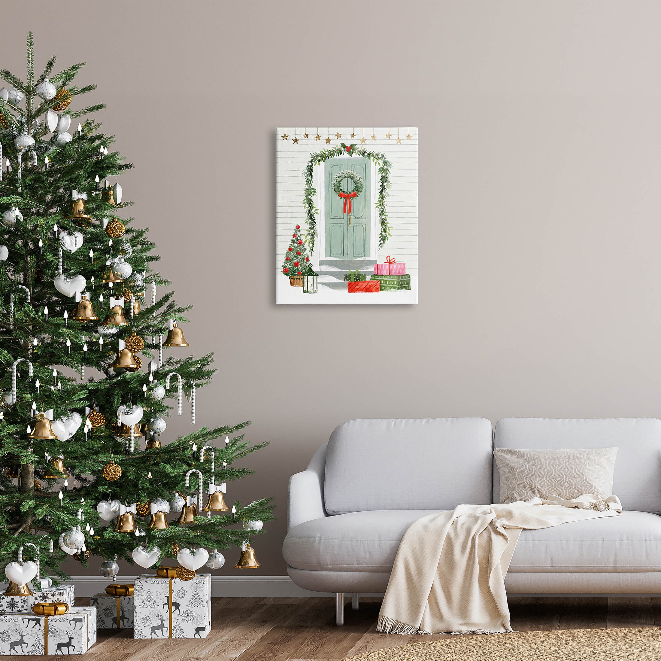 Stupell Industries Christmas Presents Wreath Doorstep Graphic Art Gallery Wrapped Canvas Print Wall Art, Design by Victoria Barnes