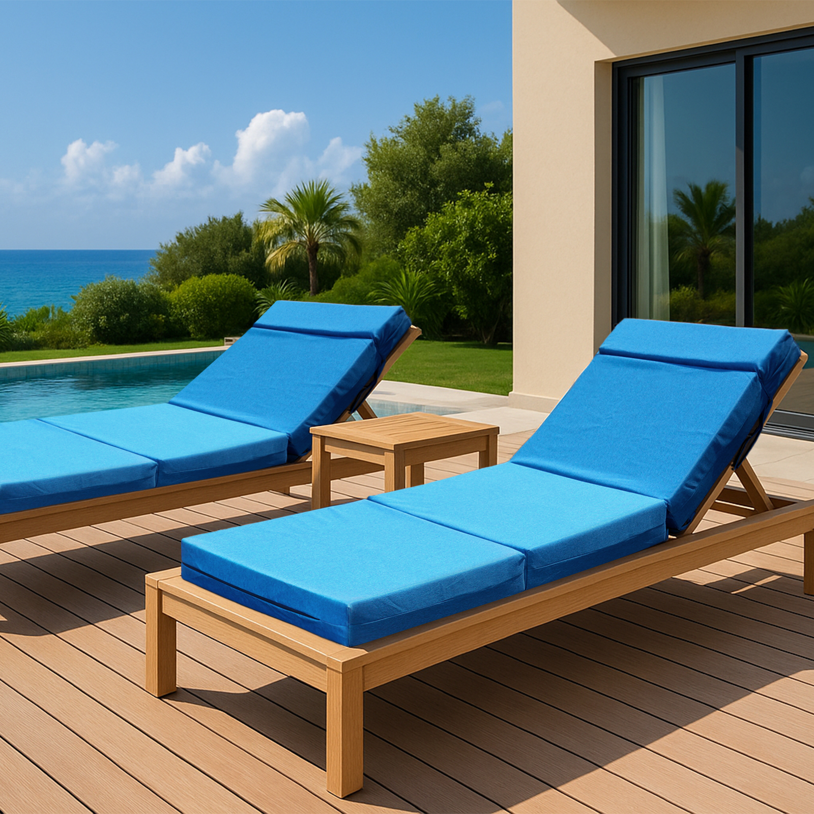 MOPHOTO 2 Pcs Chaise Lounge Cushions Outdoor, 80x26x5 Inch Thick Waterproof Outdoor Furniture Cushions with Removable Cover, Patio Lounge Chair Cushions for Outdoor Furniture, Blue