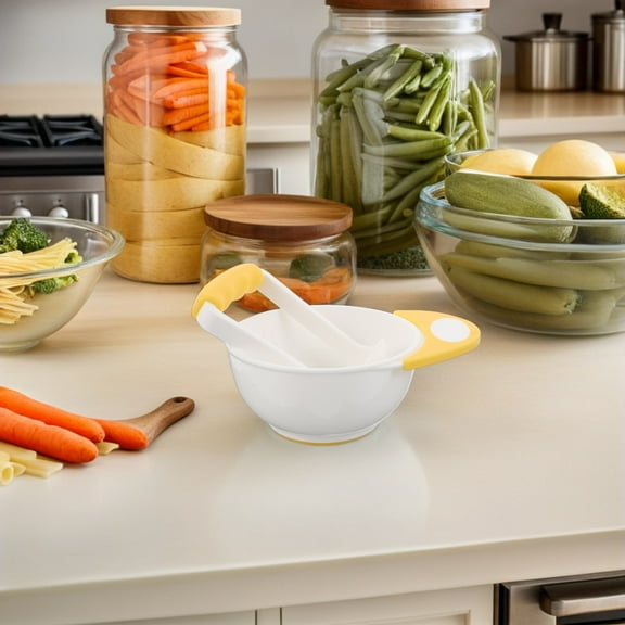 TABLZONE Baby Mashing Bowl Set in Yellow, Portable and for Travel, Outdoor Use, Feeding and Food Preparation