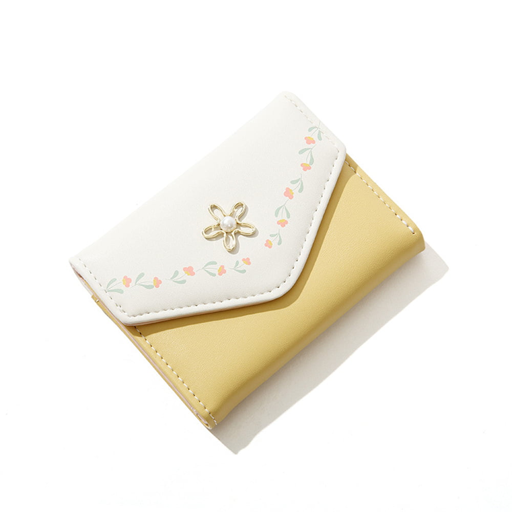 2 Pcs Cute Small Wallet For Girls Women Aesthetic Flower Tri Folded Wallet  Kawaii Wallet Cash Pocket Card Holder Pu Leather Purse With Id Window, 2 Co