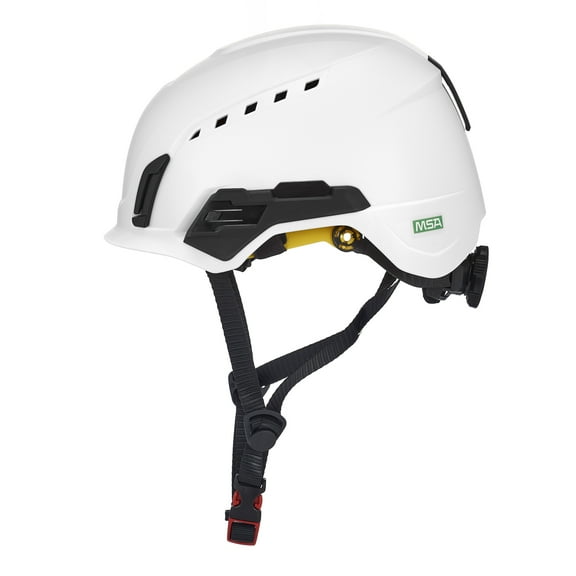 MSA 10242813 V-Gard H2 Pro Safety Type 2 Helmet With Comfortable Fas-Trac III Ratchet Suspension | Push-Button Accessory Rail and Universal Lighting Clips | MIPS® | Vented, Standard in White