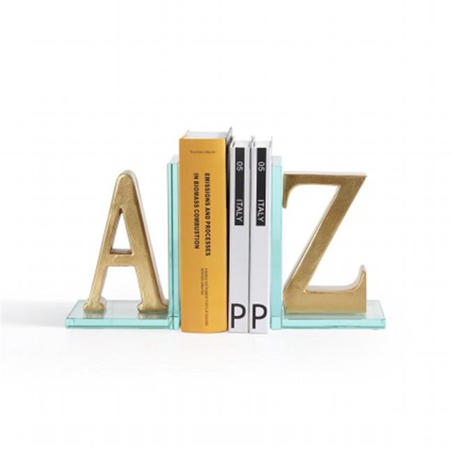 Danya B. DS830 A to Z Glass Bookends - Clear & Gold