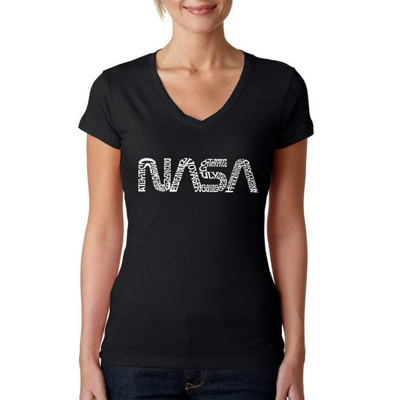 LA Pop Art Women's Word Art V-Neck T-Shirt - Worm Nasa