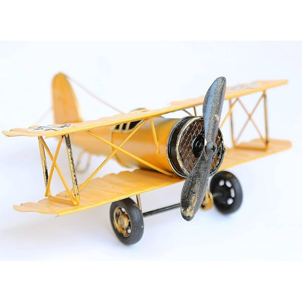Modelo de Avión de Hélice Retro LIUXGMXG de Hierro Forjado Amarillo