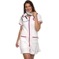 thumbnail image 2 of Women's Slim Fit Nurse Scrubs Dress One Piece - Plush Medical Costume Jumpsuit by FUNZIEZ! (White, Small), 2 of 7