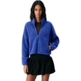 thumbnail image 5 of Bexdxz Women's Full Zip Sherpa Fleece Jacket, Stand Collar Fuzzy Plush Zip Up Outerwear with Zipper Pockets, Warm Casual Long Sleeve Coat for Fall Winter Outdoor Activities Royal Blue XL, 5 of 6