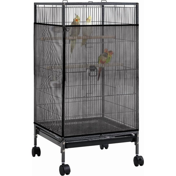 Large Bird Cage Seed Catcher 31 x 118 inches Adjustable Bird Cage Net Cover Black Bird Cage Cover Elastic Band Mesh Cage Cover Skirt Nylon Mesh for Parakeet Parrot Cages