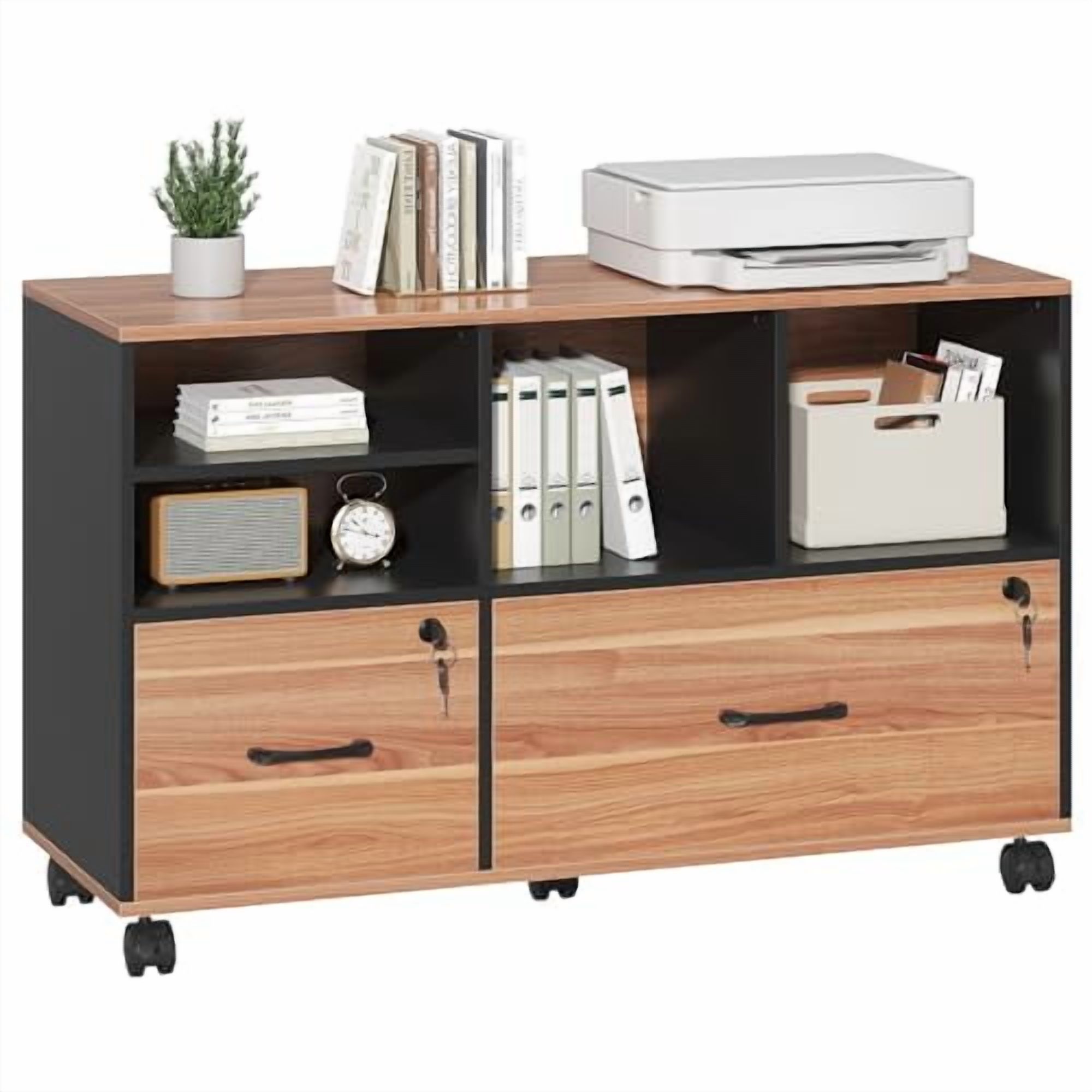 Semoic 2 Drawer File Cabinet for Home Office, Lockable Rolling Filing Cabinet with Adjustable Shelves, Wood Lateral File Cabinet with Lock, Printer Stand Office Storage Cabinet, Ru