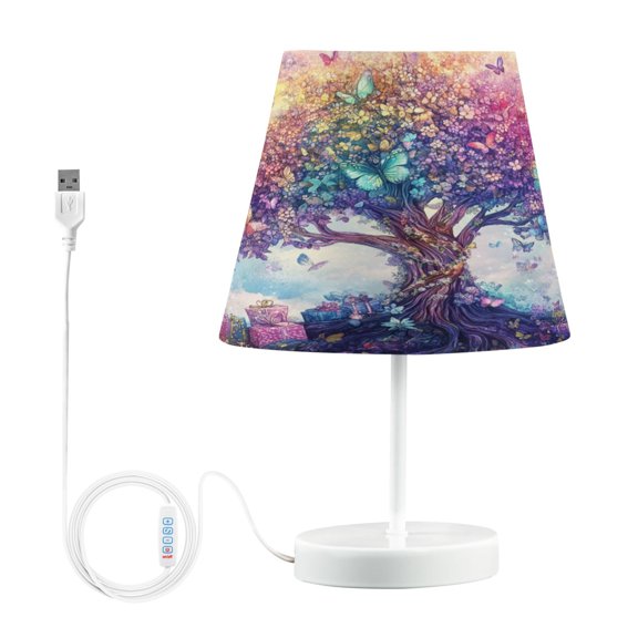 BZSMCE Table Lamp Creative Colorful Tree with Butterflies Simple Pattern Night Light