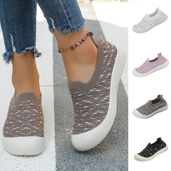 Miluxas Womens Mesh Slip On Shoes Knit Slip On Wide Width Walking Breathable Shoes Pink 9.5(43)