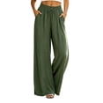 thumbnail image 3 of UKHCCC Casual Pants for Women with Pockets Drawstring Elastic Waist Split Hem Trousers Loose Fit Wide Leg Summer Travel Lounge Jogger S-2XL, 3 of 6