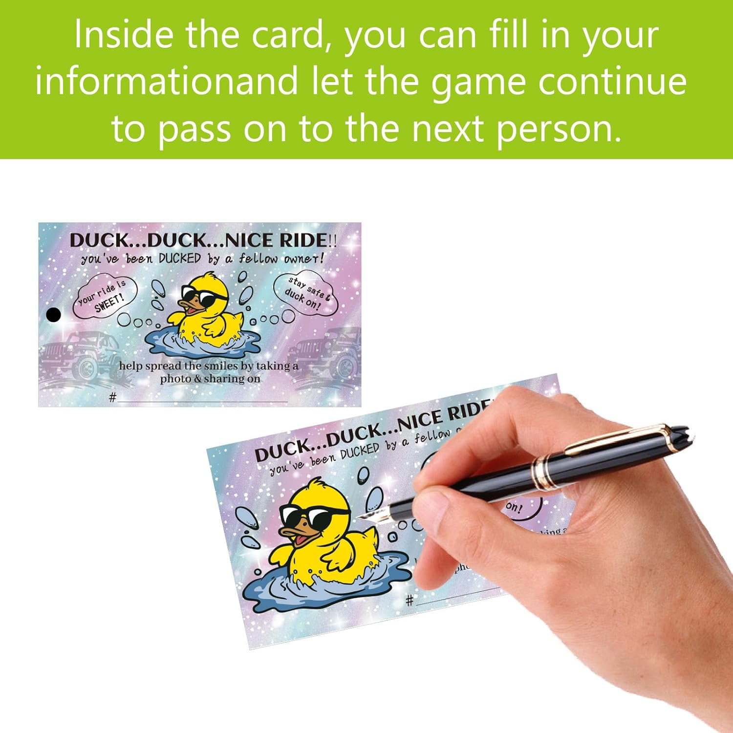 1 Set 100Pcs You've Been Ducked by a Fellow Owner Duck Duck Tags Ducking Cards Cruising Rubber Duck Tag with Round Hole and Twine Double Sided Cruise Card for Rubber Duck Party Favor 3.5x2 Inch