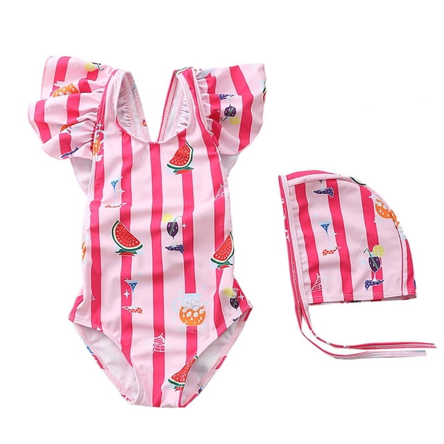 Odeerbi 2-24 Meses Traje de Baño de Una Sola Pieza Para Niñas Con Sombrero de Sol Traje de Baño de Verano Con Impresión Linda