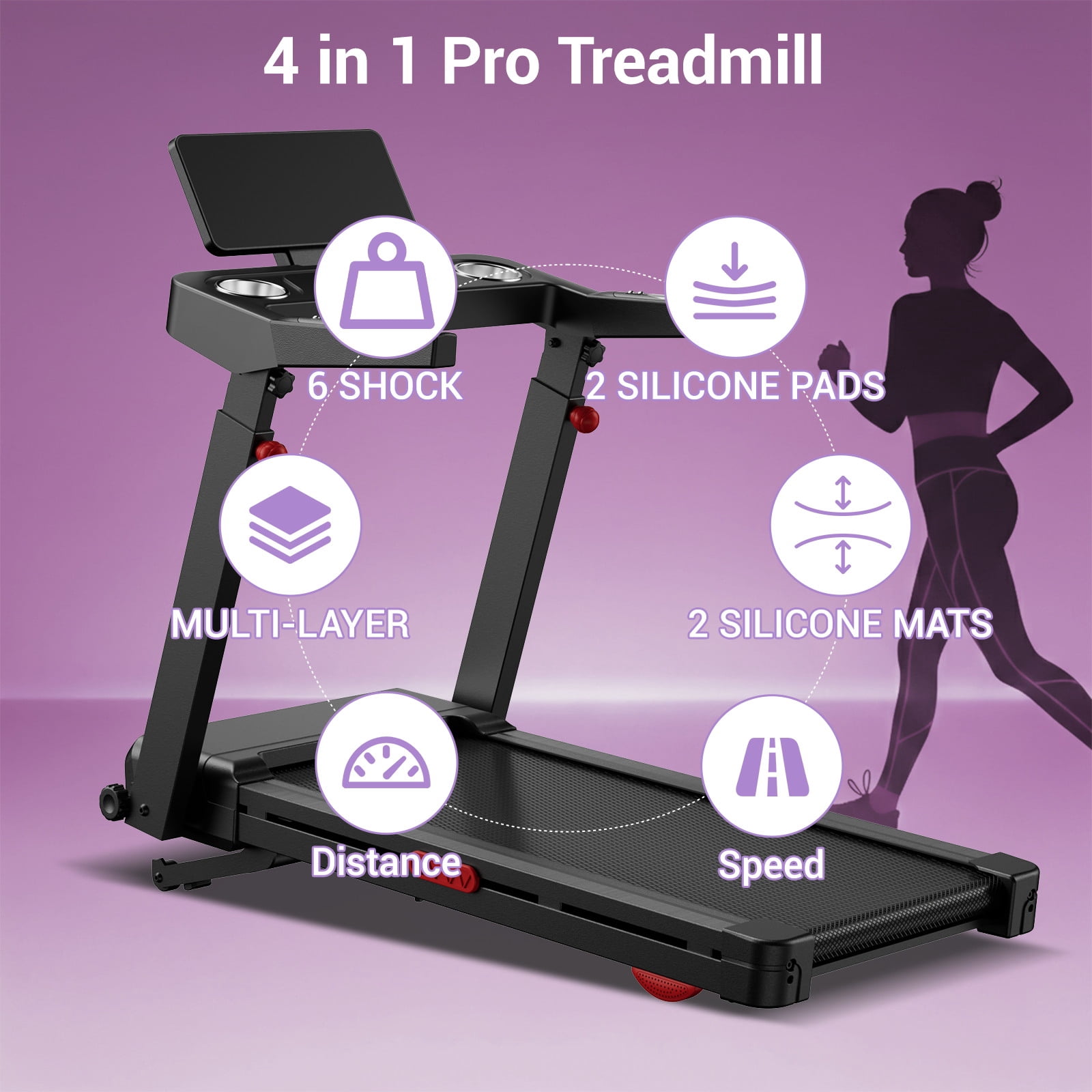 SONITU 16% Auto Incline Treadmill, Foldable with 3-Level Console, Quiet 3.5 HP Motor, 400 lbs Weight Capacity
