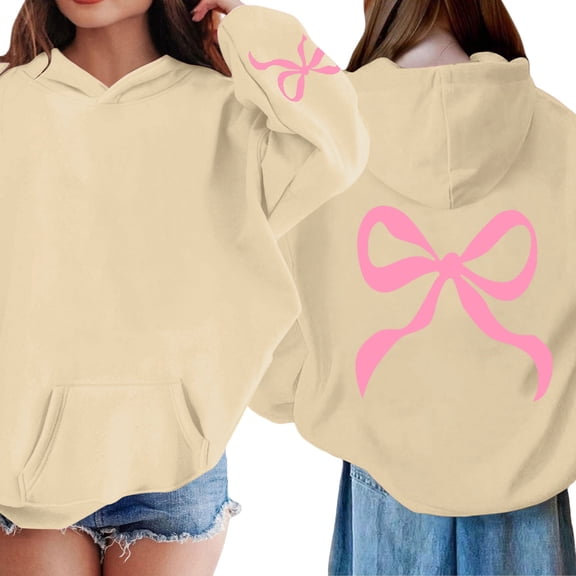 UACY Bow Hoodie for Girls Kids Graphic Cute Hoodies Girl's Leopard Sweatshirts Prints Casual Pullover Sweatshirt (Light Yellow, 3-4 Years)