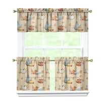 Rod Pocket Kitchen Curtain Set 3-Piece, 27.5x36 Inch Valance & Tier Drapes, Polyester Pongee Cafe Curtains for Living Room, Bathroom, Farmhouse Rustic Country Window Treatments.