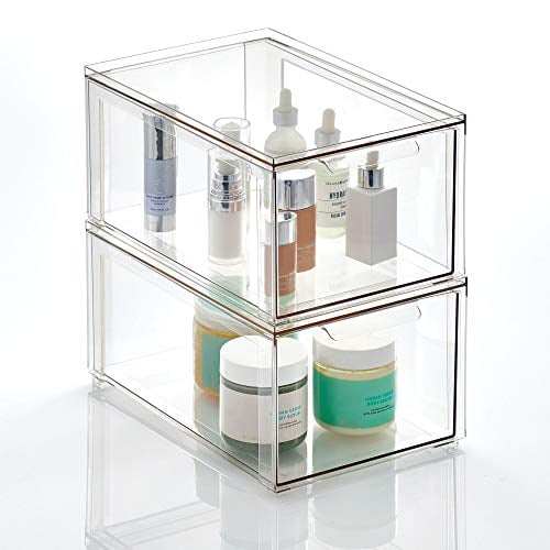 Photo 1 of mDesign Plastic Stackable Bathroom Storage Box with Pull-Out Drawer - Container for Organizing Hand Soaps, Body Wash, Shampoos, Lotion, Conditioners, Hand Towels, Hair Accessories - 2 Pack -