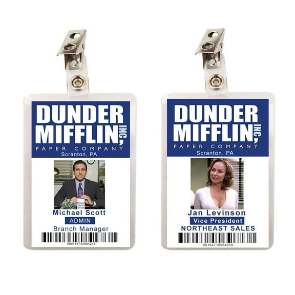 The Office Micheal Scott & Jan Levinson Dunder Mifflin Set of 2 ID Badges