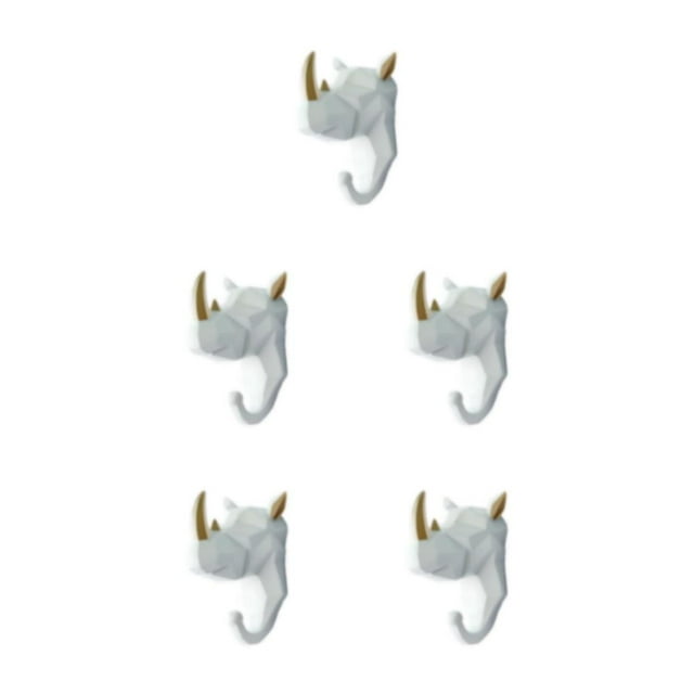 maskred Animal Head Coat Hook Easy Installation And Wide Application For In Organizing White gold (rhino) 5Set