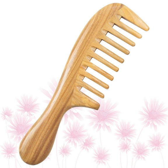 WHAMVOX 1PC Wide Tooth Sandalwood Comb Anti-static Wooden Comb Household Hair Combs Portable Hairdressing Combs for Adults Girls (Chocolate)