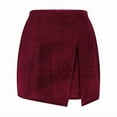 thumbnail image 4 of UYISJ Skorts for Women High Waisted Skirt with Shorts Side Slit Pull On Stretchy Mini Skirts Casual Shiny Velvet Going out Shorts Wine M, 4 of 7