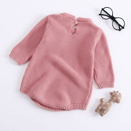 

Infant Cotton Knitted Clothes Handmade Embroidered Kids Jumpsuit Autumn Winter Warm Bodysuit Baby Girl Costume Accessory - 73cm (Pink)