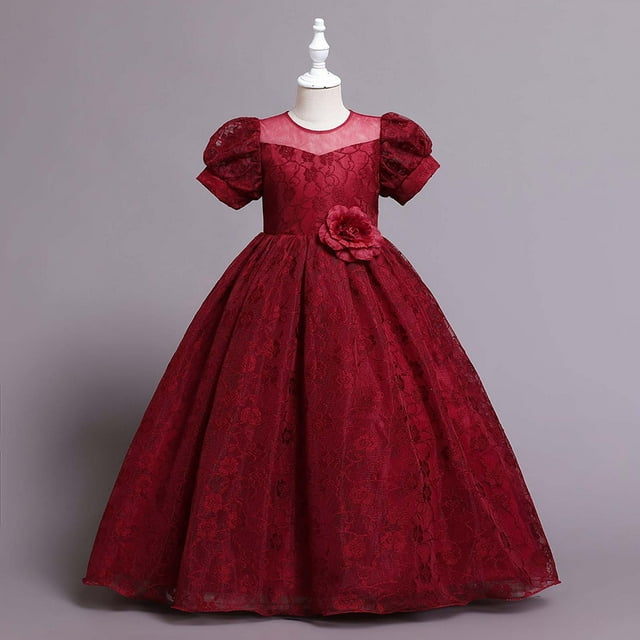 EGNMCR Vêtements pour Bébé Fille Robe pour Enfants Fille Robe Princesse à Manches Courtes Robe Queue de Fleur Robe Jupe