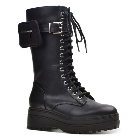 Wild Pair Womens Shanonn Pouch Buckle Combat & Lace-up Boots