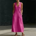 thumbnail image 6 of SMihono Women's Summer Linen Dresses Casual V Neck Sleeveless Tank Dress Flowy Long Vacation Beach Sundress Hot Pink S, 6 of 8