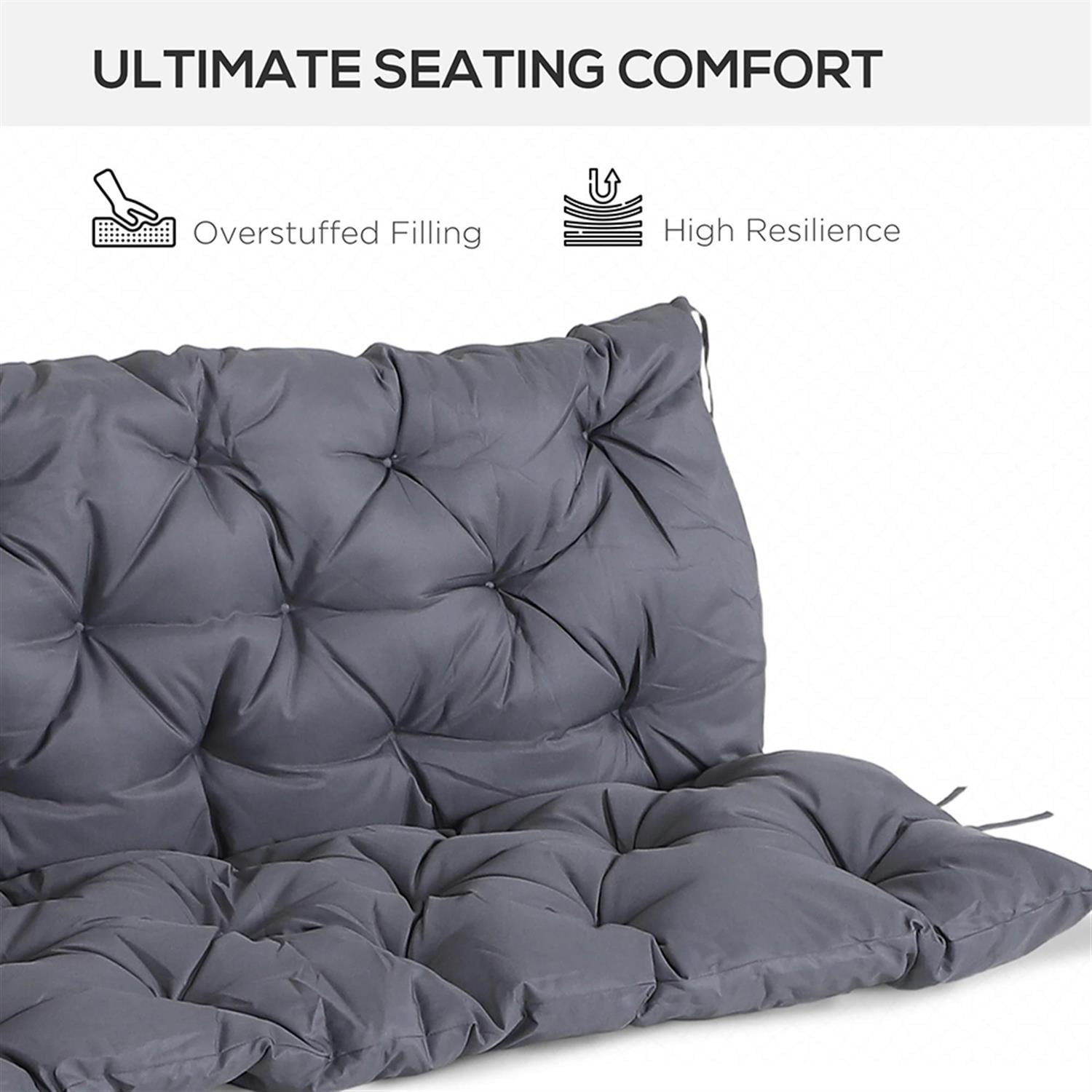 Demi Bonn 59" x 38" Tufted Bench Cushion for Outdoor Furniture, 3-Seater Outdoor Seating Cushions for Swing Chair, Patio Sofa/Couch, Gray