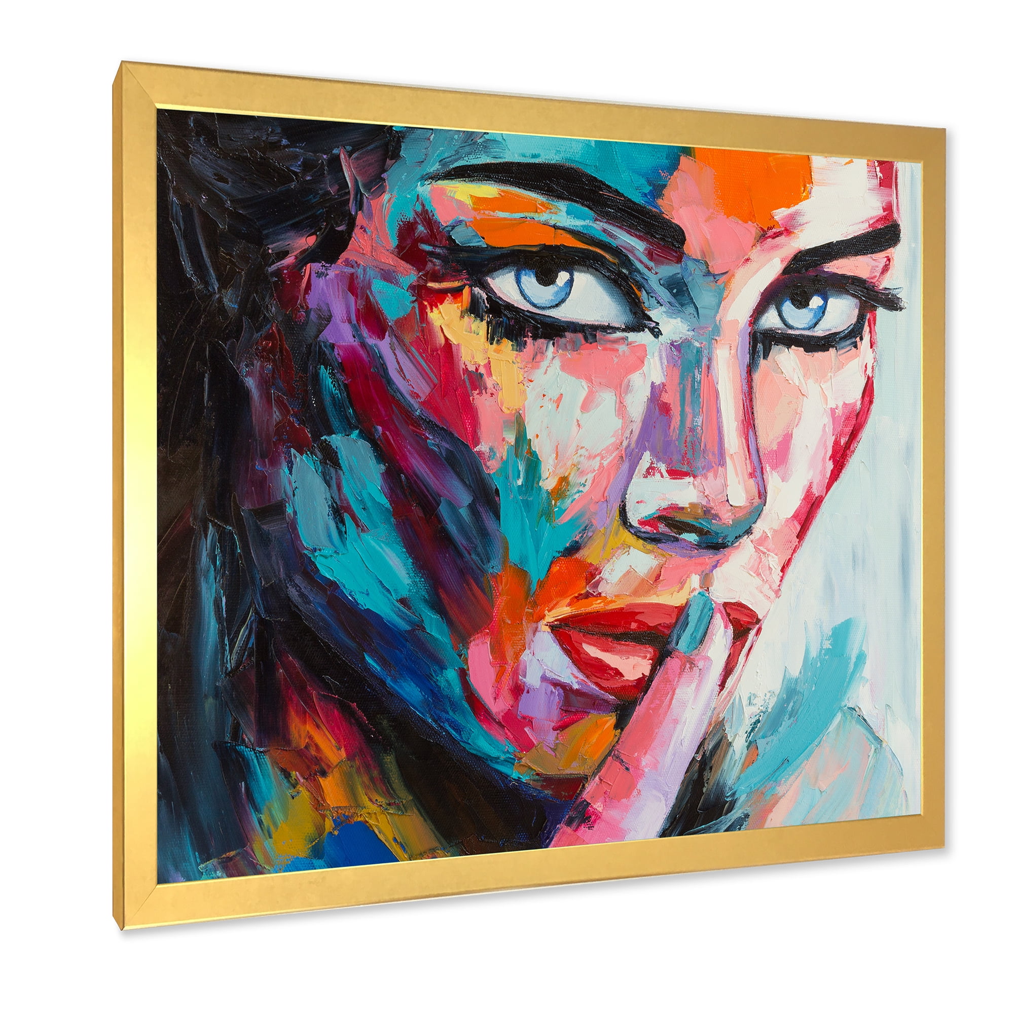 Designart 'Abstract Portrait Of A Young Woman With Blue Eyes II' Modern Framed Art Print