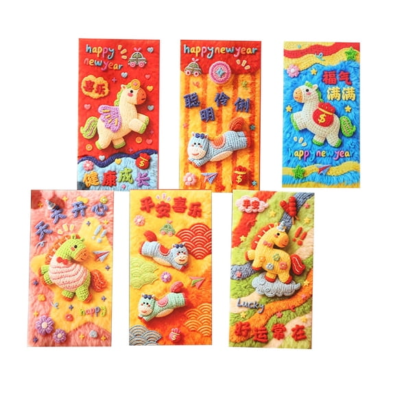 Year of The Horse Red Envelopes 6-Pack, Embroidered Design Money Packets for Chinese New Year, Festive Hongbao for 2026 Celebrations and Gift Giving (110 Char)
