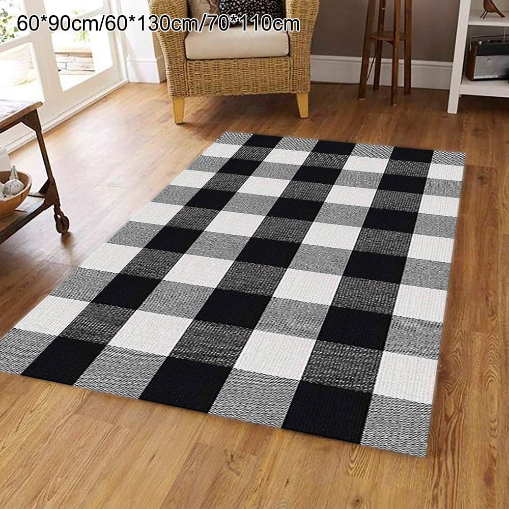 ODOMY Buffalo Plaid Rug, Buffalo Check Outdoor Rug, Washable Plaid