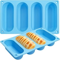 Trianu Hot Dog Bun Pan, Silicone Hot Dog Bun Molds Sausage Mold Nonstick & Heat proof Baking Pan Bread Mold for Homemade Hotdog Bun Rolls (2 Pack , Blue)