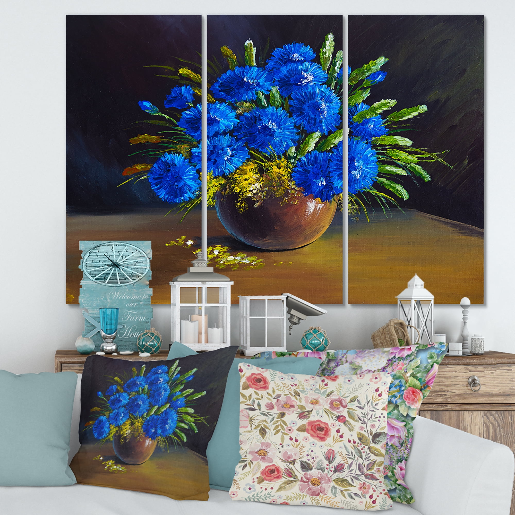 Designart ' Still Life A Bouquet Of Blue Wildflowers In Vase ' Traditional Canvas Wall Art Print