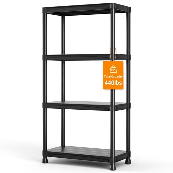 HOKEEPER 4-Tier Storage Shelves, 440LBS Heavy Duty Plastic Shelving Unit for Garage Kitchen Closet 11.81"D x 23.62"W x 52.56"H, Black