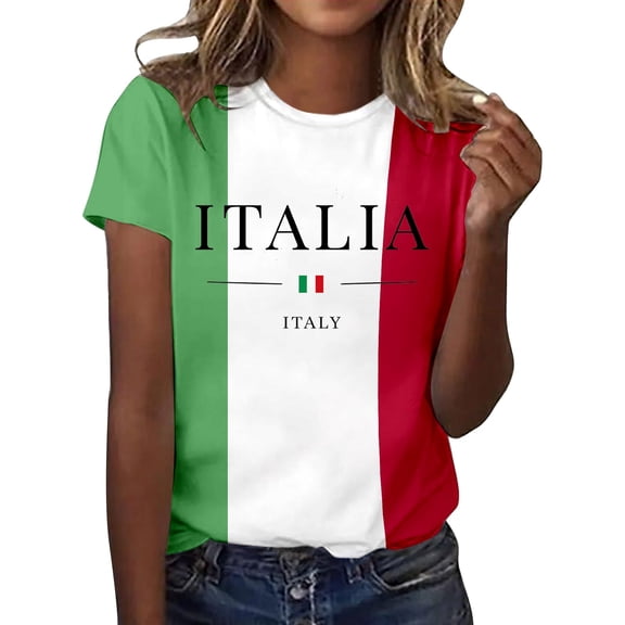 BOOMNY Women's Short Sleeve T-Shirts Crew Neck Italian Day Graphic Tshirts Summer Tee Tops for Women