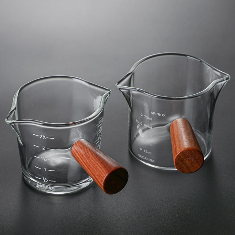 Single / Double Spouts Measuring Cup with Wooden Handle, Milk Cup