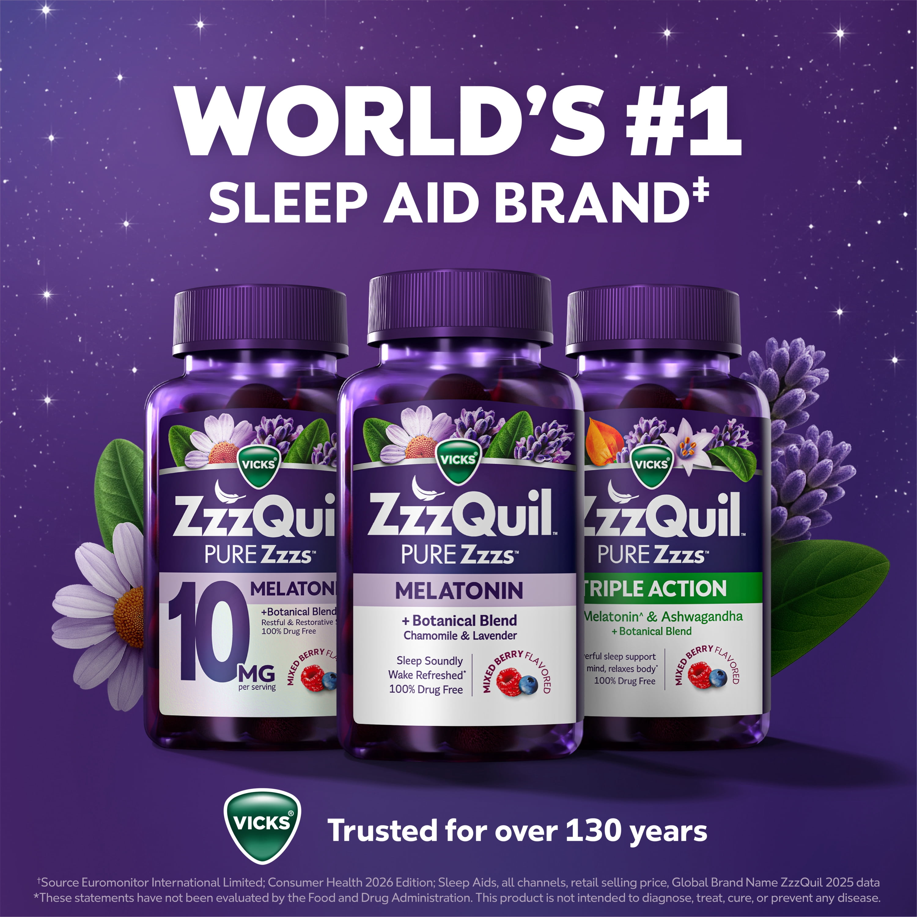 ZzzQuil PURE Zzzs Melatonin Sleep Aid Gummies, Melatonin 1mg, 72 Count