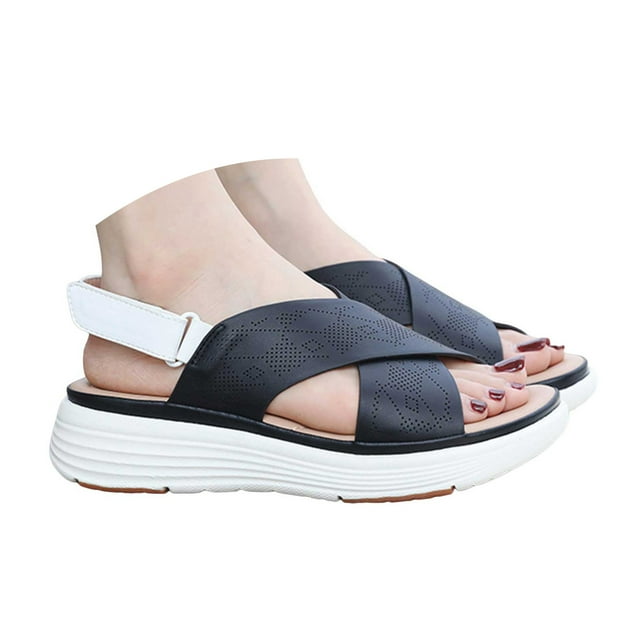 IUJSOY Sandales de Marche pour Femmes à Découpes, à Brides Croisées, Compensées, Slingback, Chaussures de Plage et de Robe