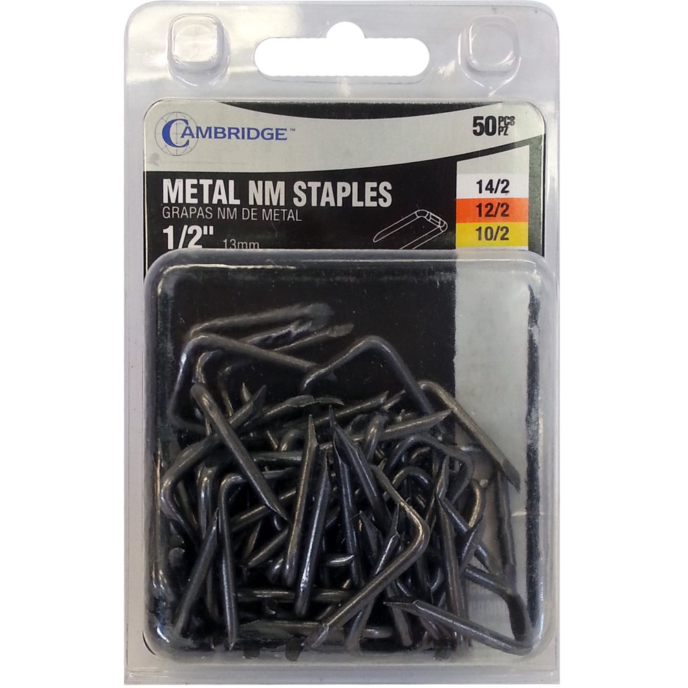 Cambridge Metal Cable Staples 1/2 Inch for Non Metallic (NM) Cable Fits 14/2 12/2 and 10/2 AWG