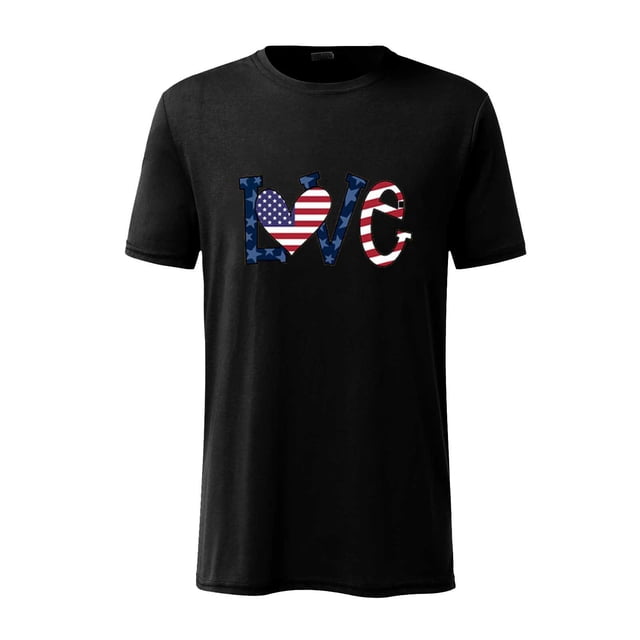 Hombres Día de San Valentín Manga corta Bandera Amor Impresión Cuello redondo Jersey Camiseta Blusa Pompotops oipoqjl5080