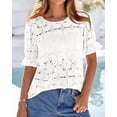 thumbnail image 3 of FreshPretty Lace Tops for Women Blouses Dressy Casual Boho Eyelet Puff Short Sleeve Shirts Spring Summer Clothes Vacation Outfits, 3 of 9